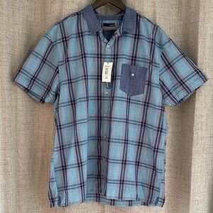 Bruno Men’s Plaid Short Sleeve Button Up Shirt Blue and Red Size XL